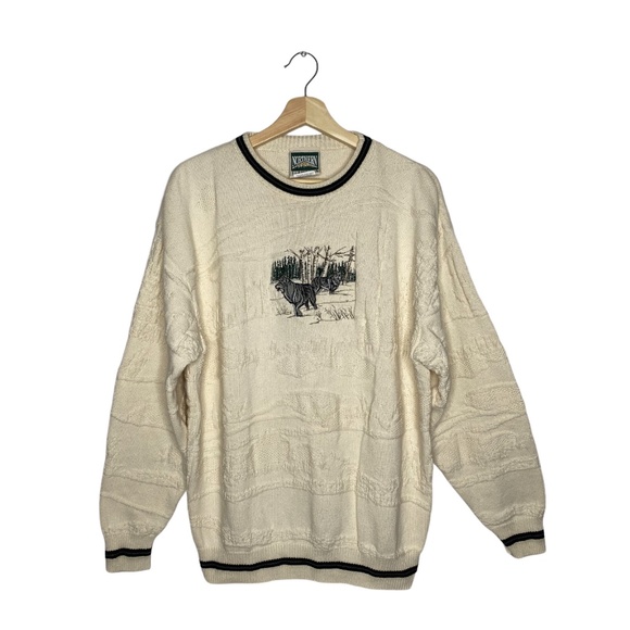 Vintage Knit Wolf Pullover Crewneck Sweater Large - Picture 1 of 10